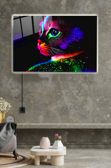 Led Aydınlatmalı Kedi Cam Tablo, Işıklı Cam Tablo